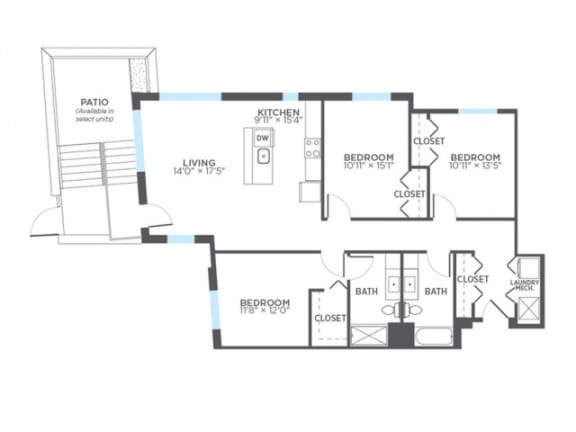 OUTSIDER 3 Bedroom 2 Bath Floor Plan at Stitchweld, MILWAUKEE, 53207