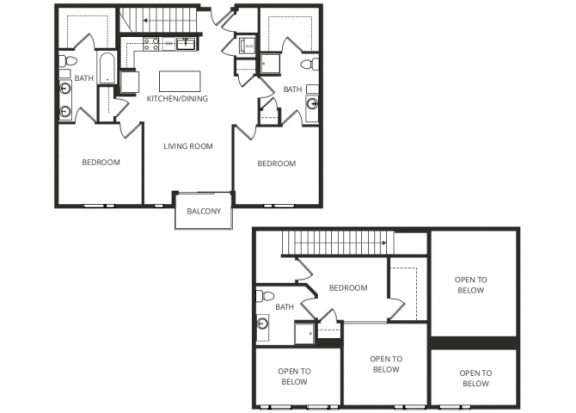 a floor plan of a house with two bedrooms and two bathrooms
