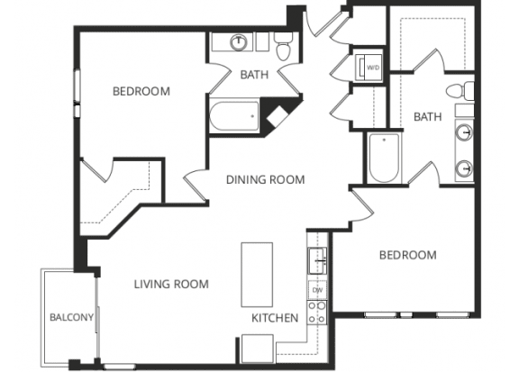 a floor plan of a two bedroom apartment with a living room and a dining room