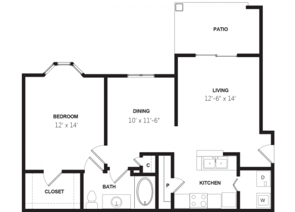 a floor plan of a 1 bedroom apartment