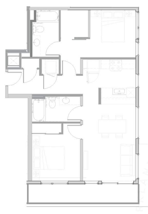 floor plan of the apartment with living room and dining room and kitchen