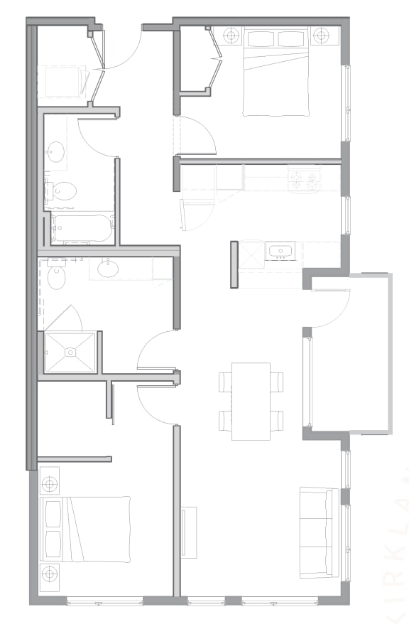 floor plan of the small apartment with living room and kitchen