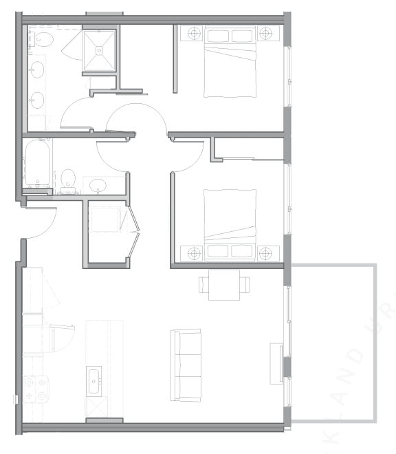 floor plan of the apartment with living room and kitchen