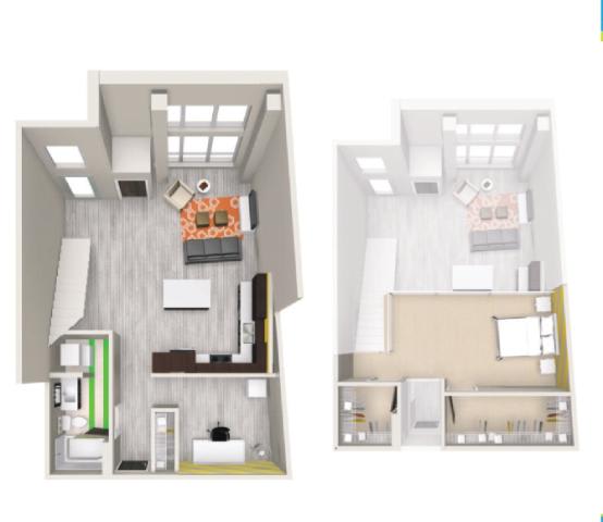 a floor plan of a house with a bedroom and a living room