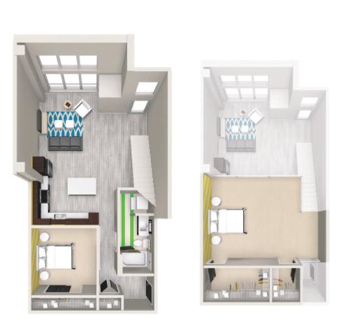 a floor plan of a room with a bedroom and a kitchen