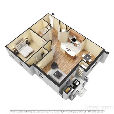 a floor plan of a home with a bedroom and a living room