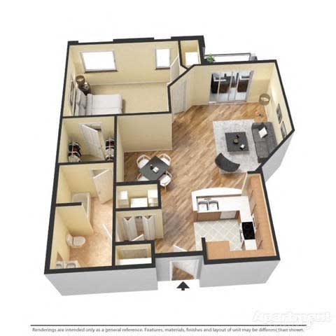 3d floor plan for a home with a bedroom and a living room