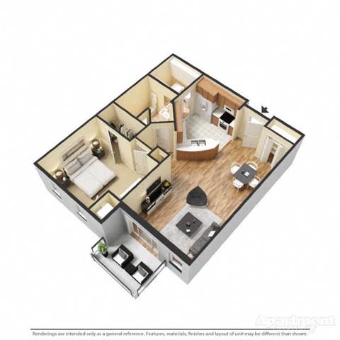 the bedrooms of this floor plan include a bedroom and a living room