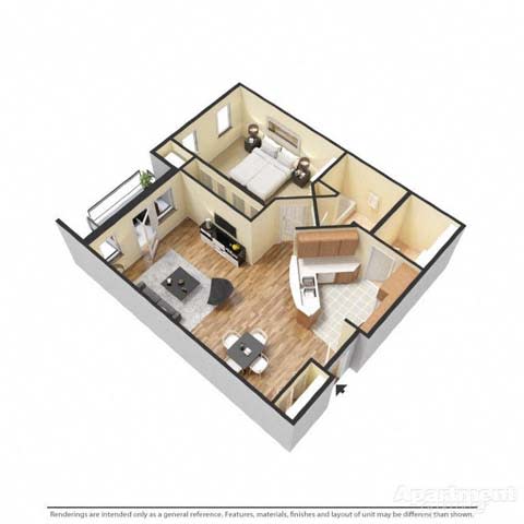 a floor plan with a bedroom and a living room