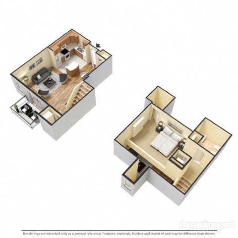 a bedroom and a kitchen are shown in this floor plan