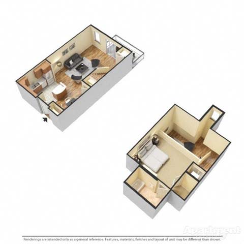 a bedroom and a kitchen are shown in this floor plan