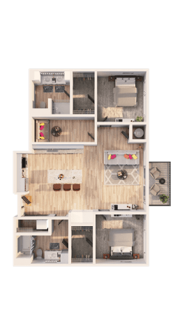 a 3d rendering of the floor plan of a apartment