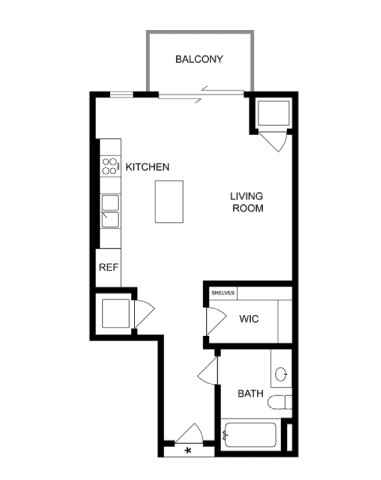 Floor Plan  a floor plan of a small apartment with a bedroom and a living room