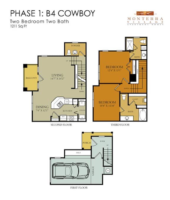 A floor plan for a two bedroom, two bath apartment is shown.