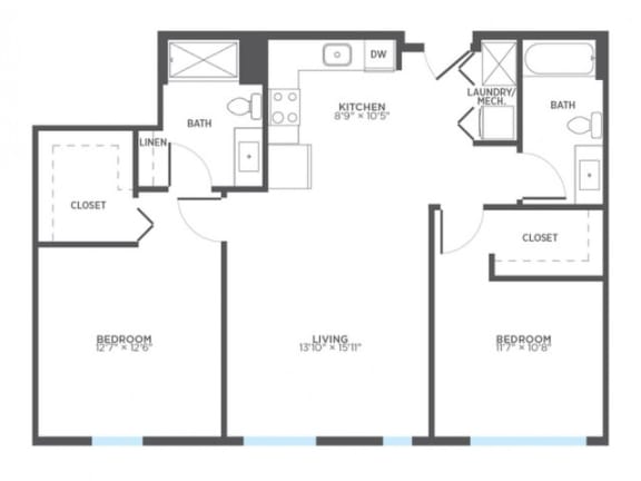 PATINA 2 Bedroom 2 Bath Floor Plan at Stitchweld, Wisconsin, 53207