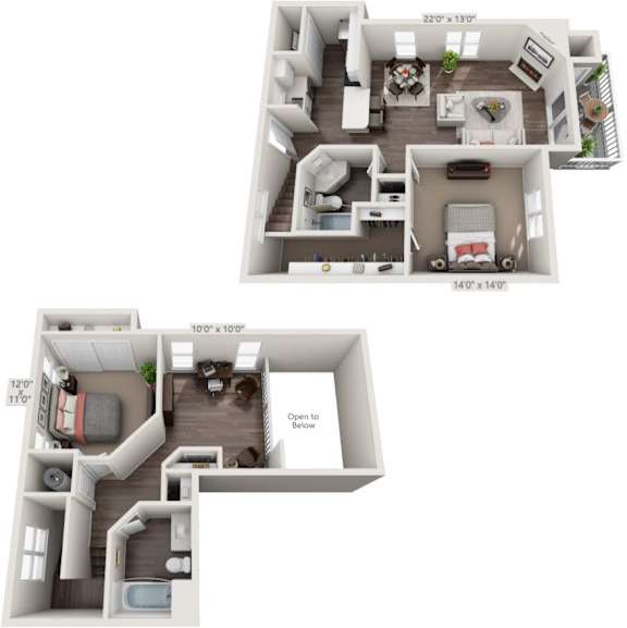 A floor plan of a two-bedroom apartment with dimensions.