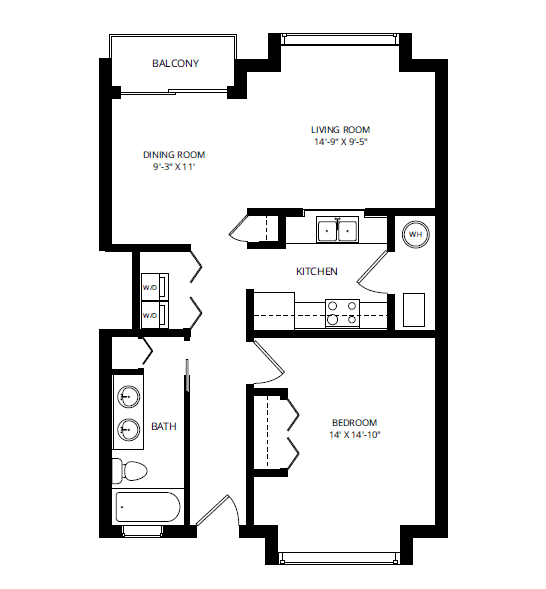Floor Plan  A black and white image of a floor plan for a home.