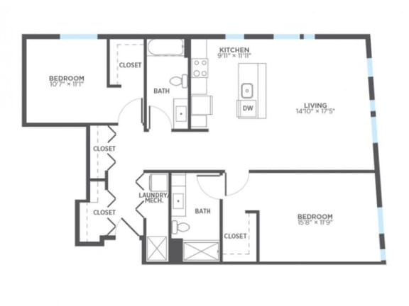 SERGE 2 Bedroom 2 Bath Floor Plan at Stitchweld, MILWAUKEE, Wisconsin