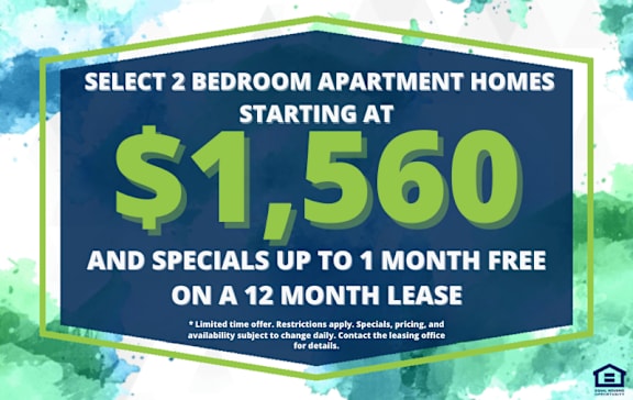A promotional image for 2 bedroom apartment homes starting at $1,560.