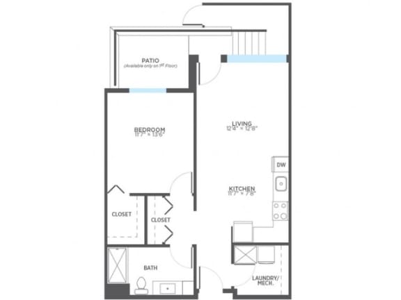 TUNGSTEN 1 Bedroom 1 Bath Floor Plan at Stitchweld, MILWAUKEE