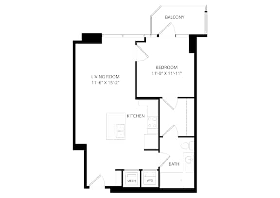 a floor plan of an open floor plan with a bedroom and a living room
