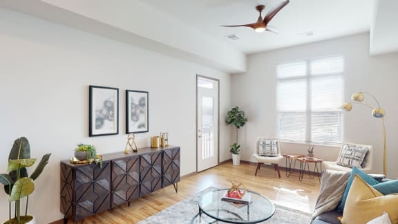 a living room with a couch and a coffee table