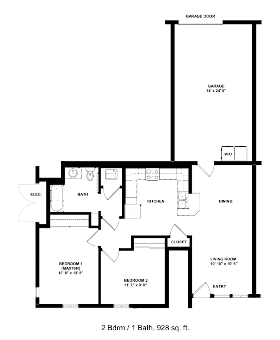 A floor plan of a house with a garage door and a living room.