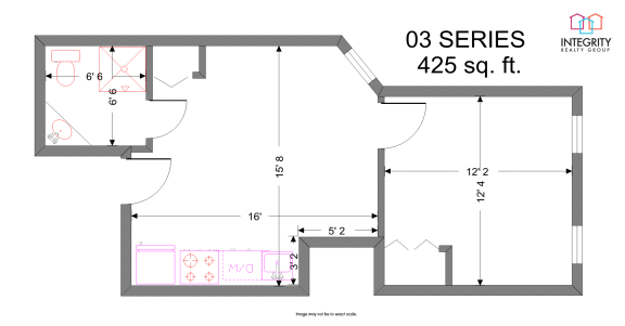 1Bed 1Bath G 425 Sq. Ft Floor Plan at Tremont Terraces Apartments, Cleveland, Ohio