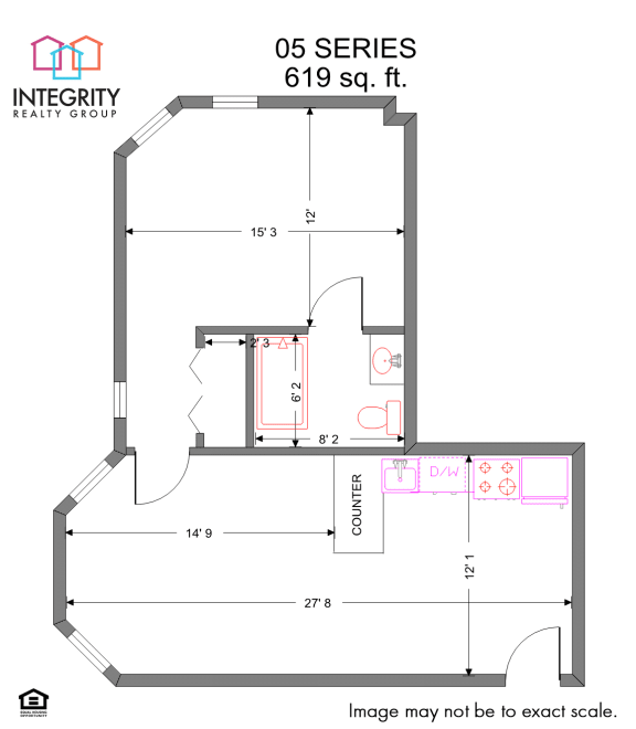 1Bed 1Bath D 619 Sq. Ft Floor Plan at Tremont Terraces Apartments, Ohio