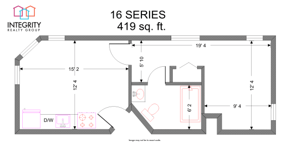 1Bed 1Bath F 419 Sq. Ft Floor Plan at Tremont Terraces Apartments, Cleveland, 44113
