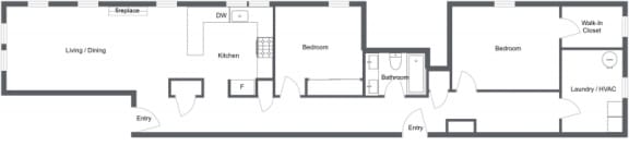 Floor Plan  Hampshire 2 Bedroom 1 Bath Floor Plan at Integrity Cleveland Heights, Cleveland Heights, OH, 44106
