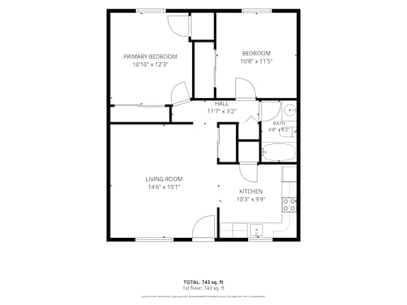 Floor Plan  A black and white image of a floor plan for a 1500 square foot home.