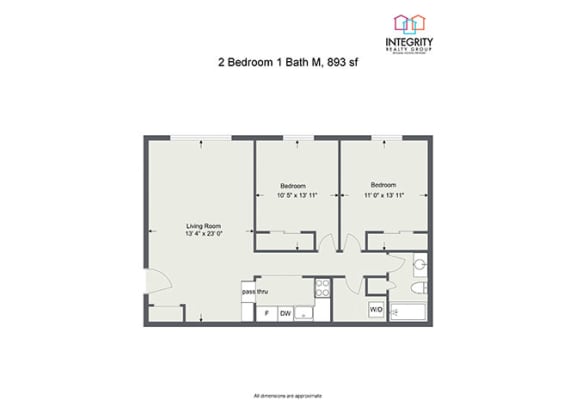 2 Bedroom 1 Bath Floor Plan at Integrity Berea Apartments, Integrity Realty LLC, Berea