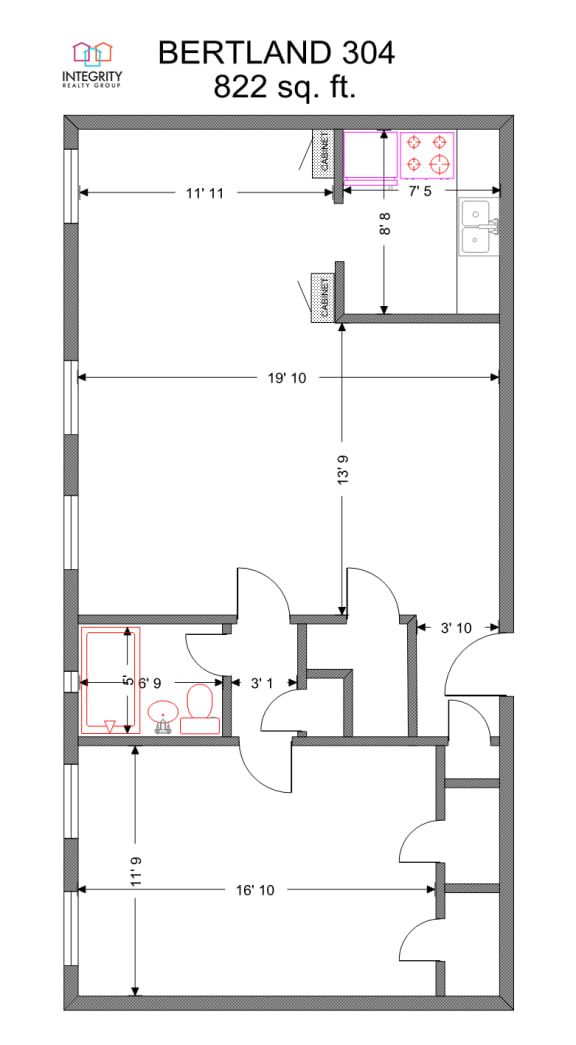Floor Plan  The Bertland 1 Bedroom 1 Bath at Integrity Cleveland Heights, Cleveland Heights