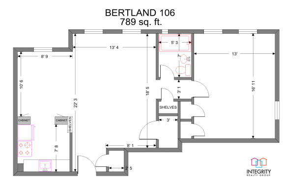1 Bed 1 Bath Floor Plan at Integrity Cleveland Heights, Ohio