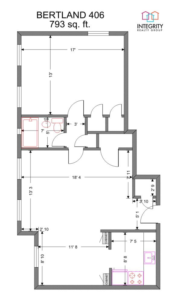1 Bedroom 1 Bathroom Floor Plan at Integrity Cleveland Heights, Cleveland Heights, 44106