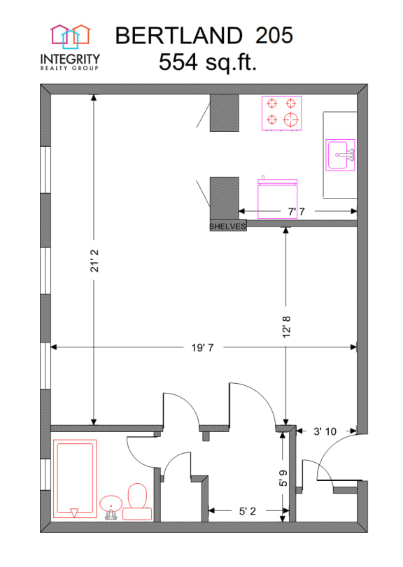 Studio Floor Plan at Integrity Cleveland Heights, Cleveland Heights