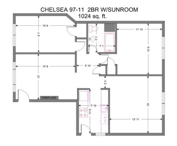 2 Bedroom 1 Bath Floor Plan at Integrity Gold Coast, Ohio, 44102