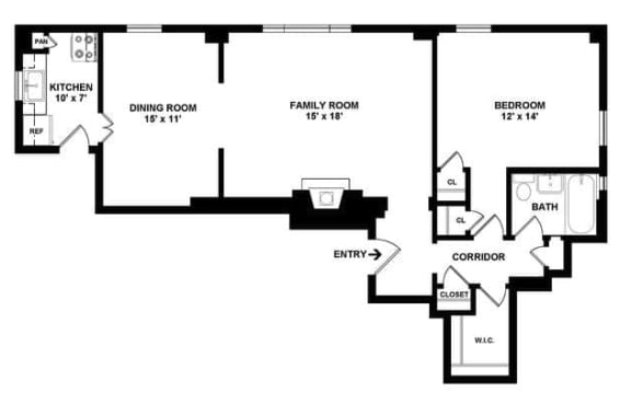 1 Bedroom 1 Bath 914 Sq. Ft. Floor Plan at Shaker Collection  Apartments, Integrity Realty, Ohio, 44120