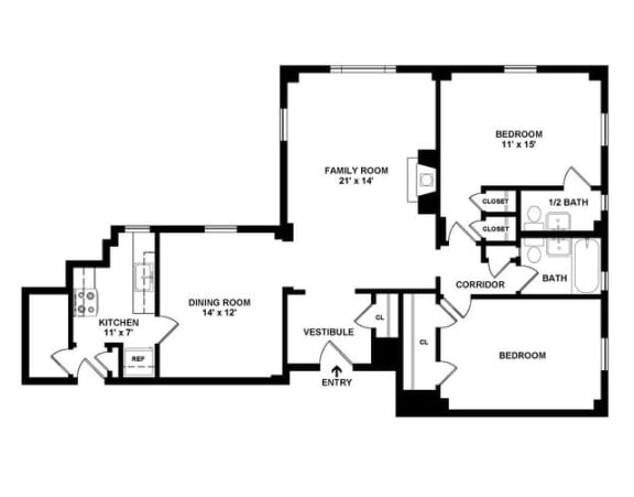 2 Bedroom 1,231 Sq. Ft. Floor Plan at Shaker Collection  Apartments, Integrity Realty, Cleveland, OH