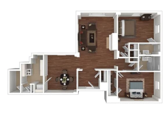 2 Bedroom 1.5 Bath 1,231 Sq. Ft. Floor Plan at Shaker Collection  Apartments, Integrity Realty, Cleveland, 44120