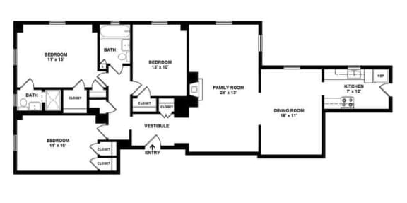 3 Bedroom 1,387 Sq. Ft. Floor Plan at Shaker Collection  Apartments, Integrity Realty, Cleveland, Ohio