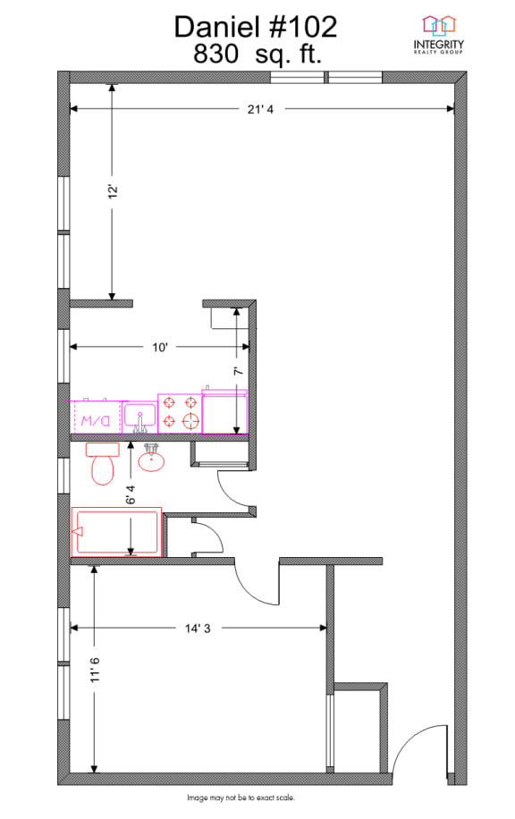 1 Bedroom 1 Bath Floor Plan at Integrity Gold Coast, Cleveland, 44102