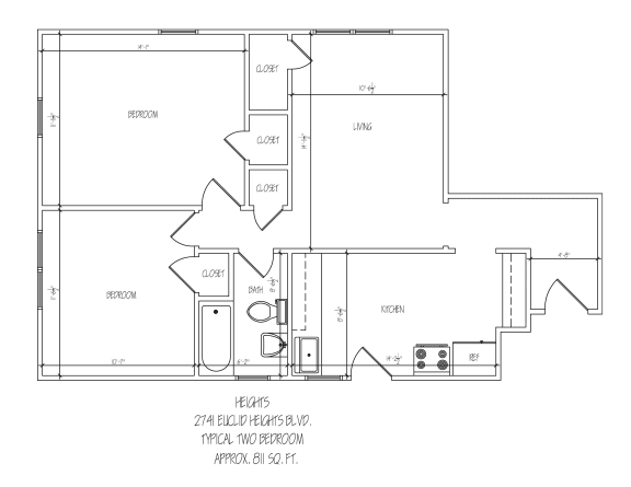 Heights 2 Bedroom 1 Bath 900 Sq. Ft. Floor Plan at Heights Collection Apartments, Ohio