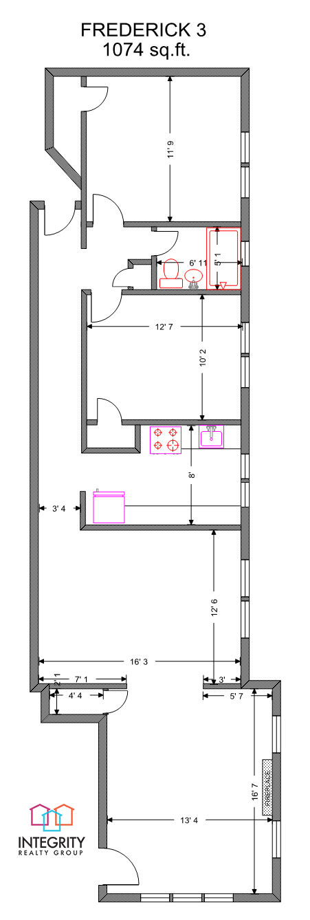 Floor Plan  Frederick, 2 Bedroom 1 Bath at Integrity Cleveland Heights, Cleveland Heights, OH, 44106