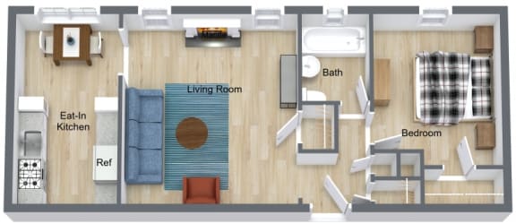 Lewis 1 Bedroom 1 Bath 623 Sq. Ft. floor plan at Heights Collection Apartments, Cleveland Heights, Ohio