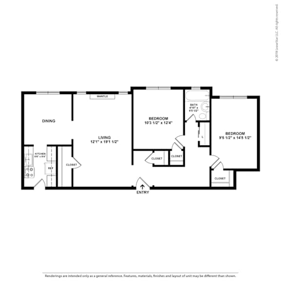 Large 2 bedroom 1 bath apartment at Heights Collection Apartments, Cleveland Heights, Ohio