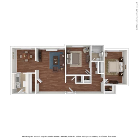 Lewis 2 Bedroom 1 Bath 1,258 Sq. Ft. Large Floor Plan at Heights Collection Apartments, Ohio