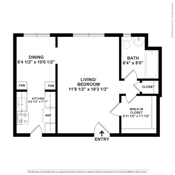 Studio Floor Plan at Heights Collection Apartments, Cleveland Heights 44106