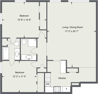 22A. 2 Bedroom / 2 Bath A Floor Plan at Old Green Place  Apartments, Integrity Realty LLC, Ohio